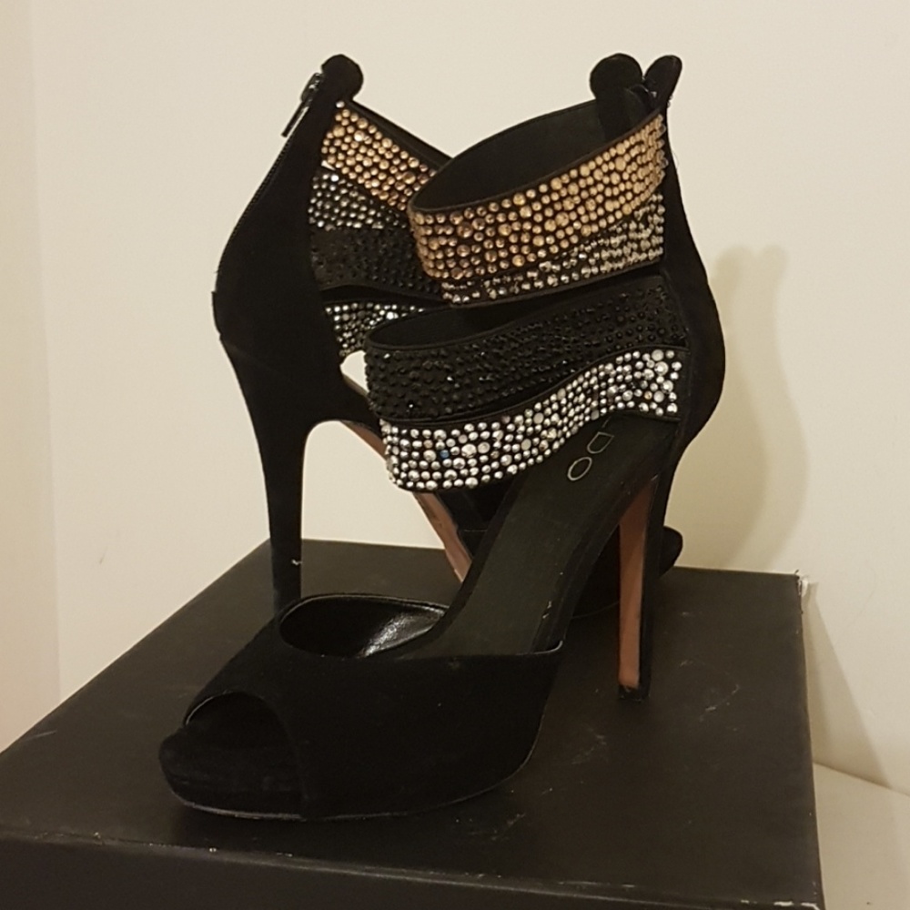 Aldo Ankle Strap Black Suede Heels 8